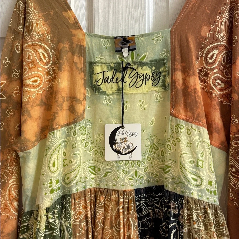 Boho Patchwork Maxi Dress in Rust & Sage Green - Picture 5 of 6